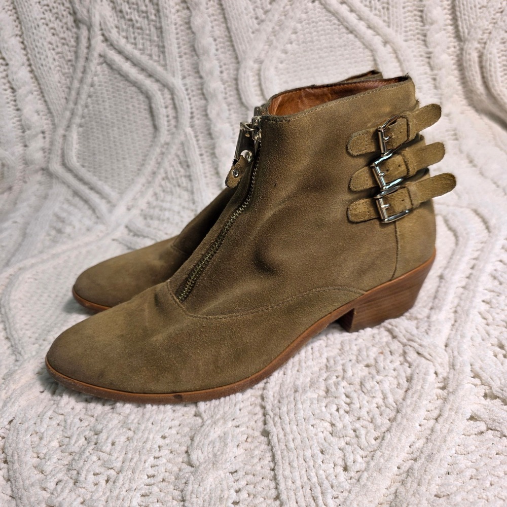Rebecca Minkoff Ankle Boots Brown Italian Suede Triple Buckle Front Zip Women 8M